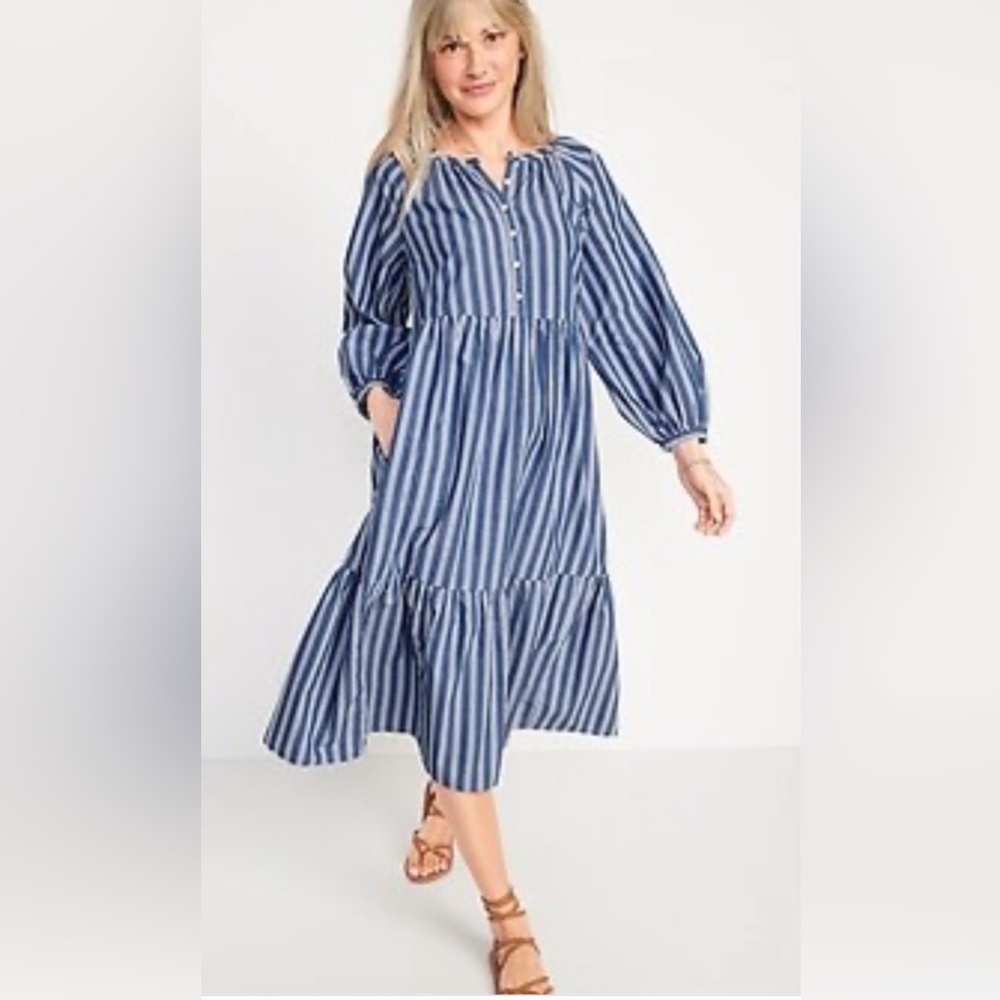 Old Navy Striped Button-Front All-Day Midi Swing Dress for Women
